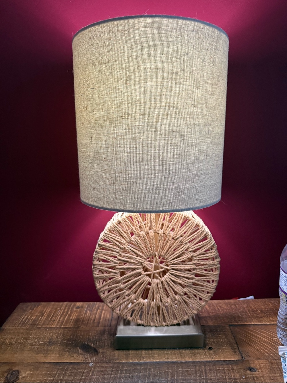 Neutral Linen Shade Lamp (2) with Natural Rope Base